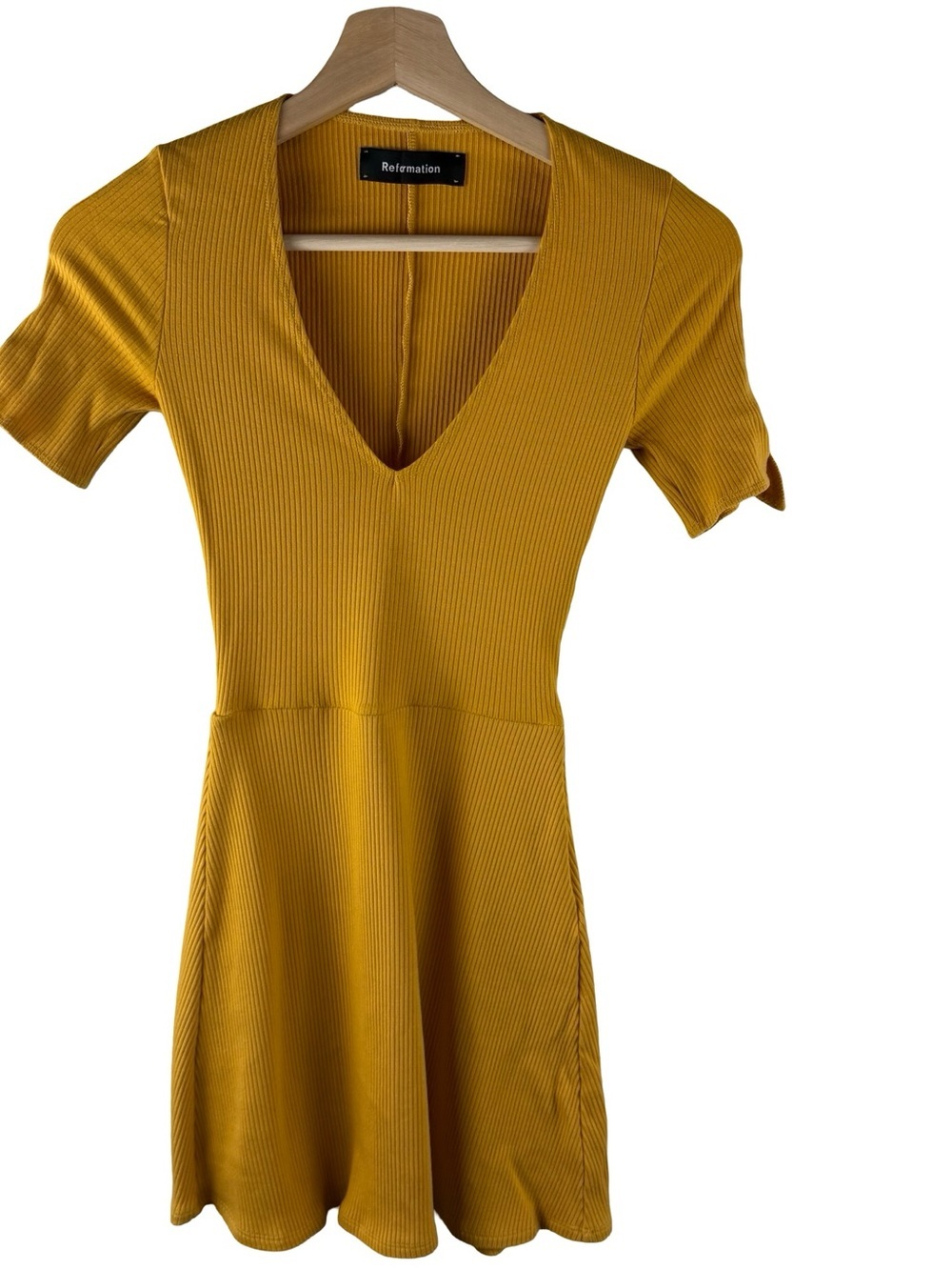 Reformation Ribbed Yellow Mini Dress - Picture 2 of 9